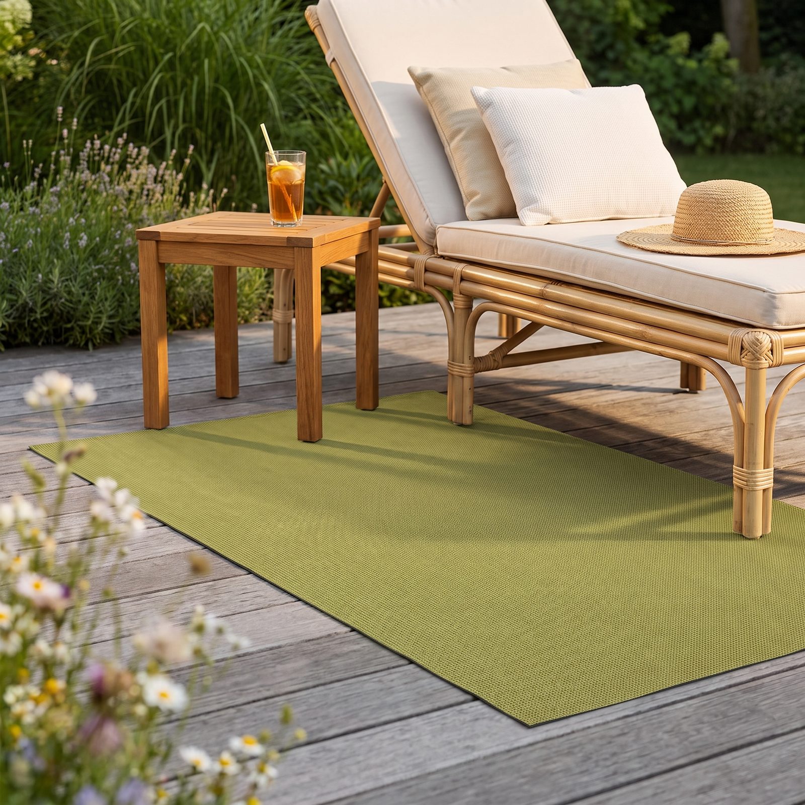 Aversa — Gartendeck, Lounge-Sessel mit Beistelltisch und Eistee
